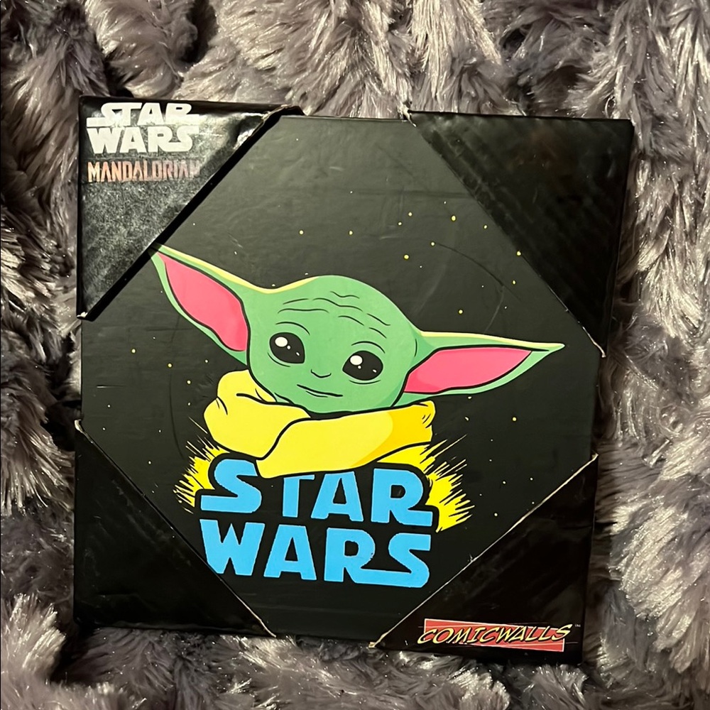 Mandalorian Star Wars Box Frame Picture Baby Yoda Comic Walls 6" X 6" Sq.
